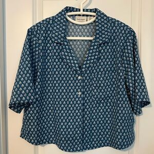 Haute Hippie Blue Printed Short-Sleeve Button Down Shirt